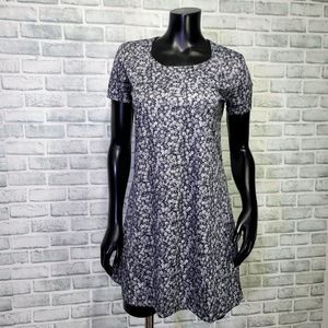 Vintage 90s Hana Size L Black Grey Dainty Daisy Floral Babydoll Mini Dress‎